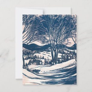 Vintage Christmas, Winter Snow Mountain Landscape Invitation