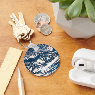 Vintage Christmas, Winter Snow Mountain Landscape  Key Ring