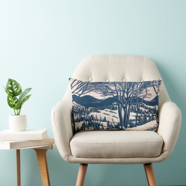 Vintage Christmas, Winter Snow Mountain Landscape  Lumbar Cushion (Chair)