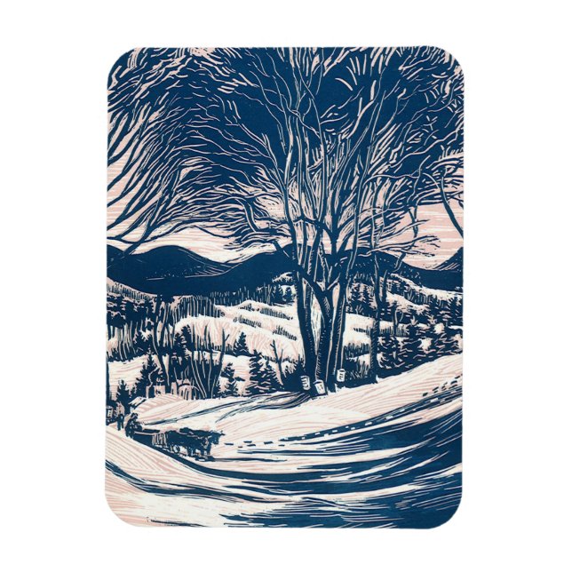 Vintage Christmas, Winter Snow Mountain Landscape  Magnet (Vertical)