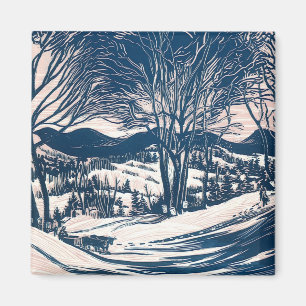 Vintage Christmas, Winter Snow Mountain Landscape Magnet