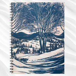 Vintage Christmas, Winter Snow Mountain Landscape Spiral Notebook
