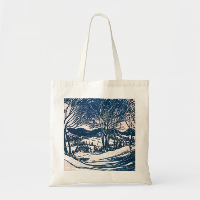Vintage Christmas, Winter Snow Mountain Landscape  Tote Bag (Front)