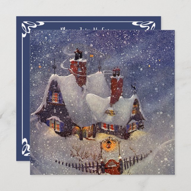 Vintage Christmas Winter Snow Party Invitation (Front/Back)