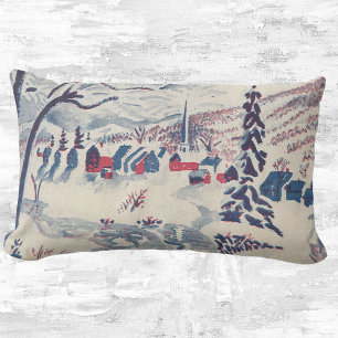 Vintage Christmas, Winter Village Snowscape Snow Lumbar Cushion