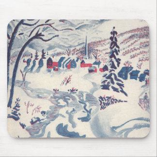Vintage Christmas, Winter Village Snowscape Snow Mouse Pad