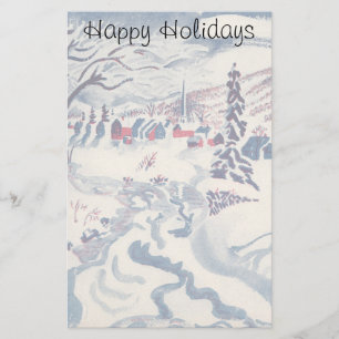 Vintage Christmas, Winter Village Snowscape Snow Stationery