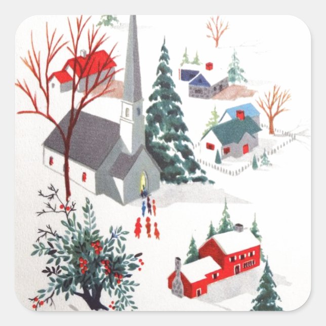 Vintage Christmas Winter Village Square Sticker (Front)