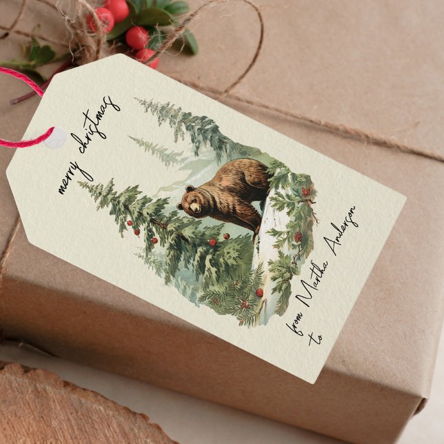 Vintage Christmas Winter Woodland Bear Name  Gift Tags (Creator Uploaded)