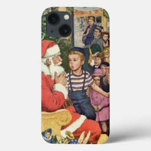 Vintage Christmas Wish, Boy on Santa Claus Lap iPhone 13 Case
