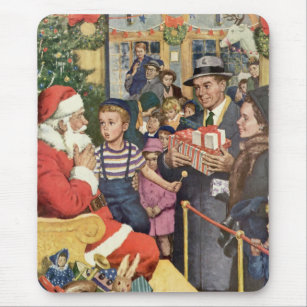 Vintage Christmas Wish, Boy on Santa Claus Lap Mouse Pad