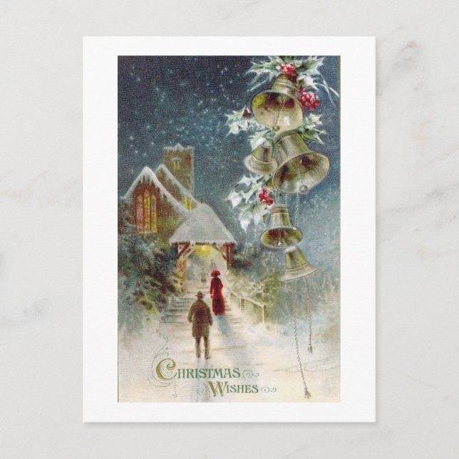 Vintage Christmas Wishes Holiday Postcard (Front)