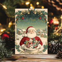 Vintage Christmas with Santa greeting card
