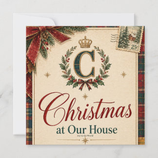 Vintage Christmas with Tartan Ribbon, Brass Bells Invitation