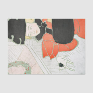 Vintage Christmas Woman and Dog Painting Holiday Tissue Paper