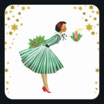Vintage Christmas Woman blowing out a candle Square Sticker<br><div class="desc">Vintage Christmas Woman blowing out a candle</div>