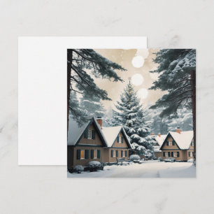 Vintage Christmas wonder village in forest Invitation