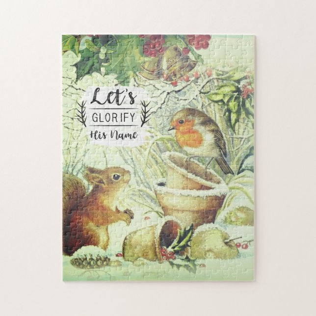 Vintage Christmas Woodland Animals Inspirational Jigsaw Puzzle (Vertical)