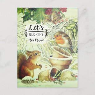 Vintage Christmas Woodland Animals Inspirational Postcard