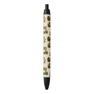 Vintage Christmas Woodland Deer Santa Snowman Black Ink Pen