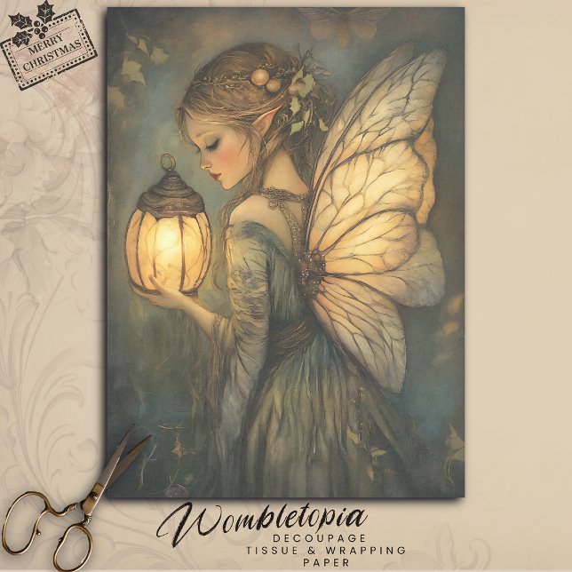 Vintage Christmas Woodland Fairy Holding Lantern  Tissue Paper (Creator Uploaded)
