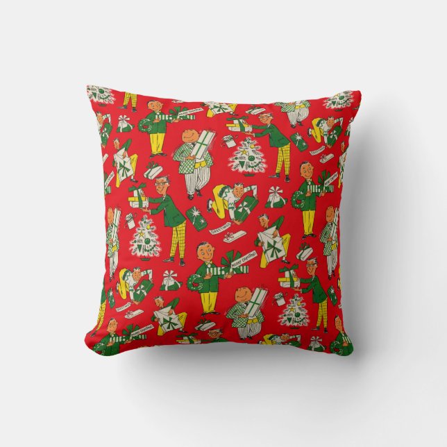 Vintage Christmas Wrapping Paper Design Cushion (Front)