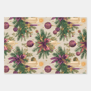 Vintage Christmas Wrapping Paper - Set of 3 Sheets