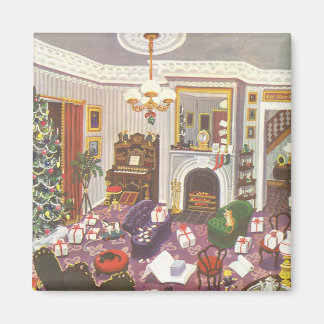Vintage Christmas Wrapping Presents in Living Room Magnet