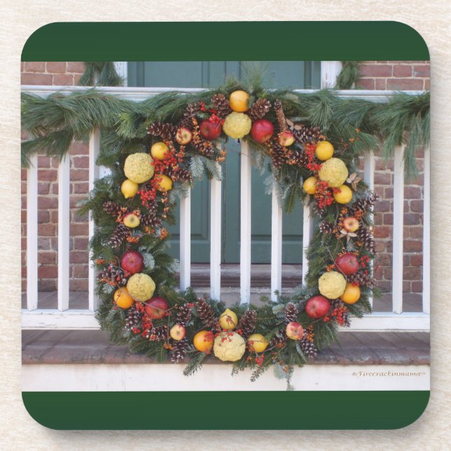 Vintage Christmas Wreath Cork Coaster (Front)