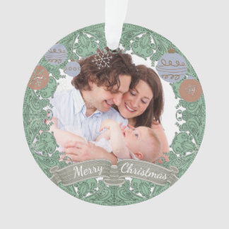 Vintage Christmas Wreath Custom Photo Ornament