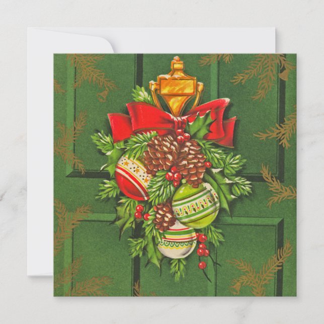 Vintage Christmas Wreath Flat Christmas Card (Front)