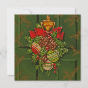 Vintage Christmas Wreath Flat Christmas Card