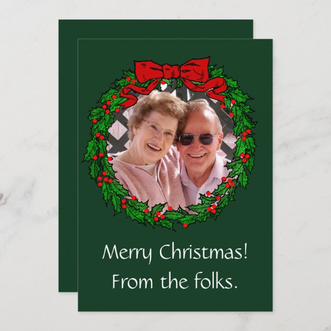 Vintage Christmas Wreath Frame and Your Photo  Card (Front/Back)