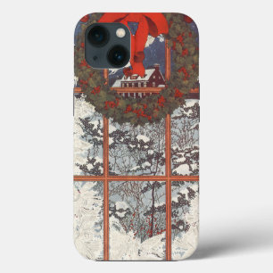 Vintage Christmas Wreath in a Window with Snow iPhone 13 Case