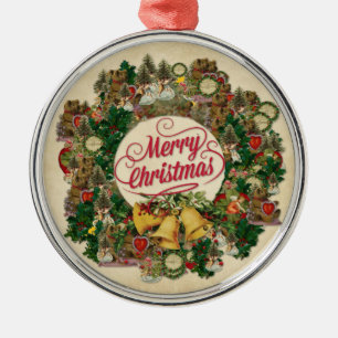 Vintage Christmas Wreath (Merry Christmas) Metal Tree Decoration