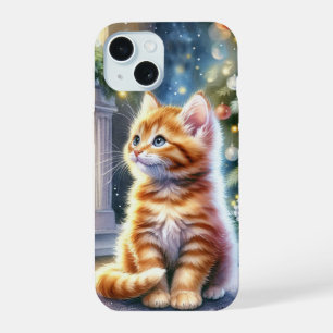Vintage Christmas Yellow Kitten iPhone 15 Case