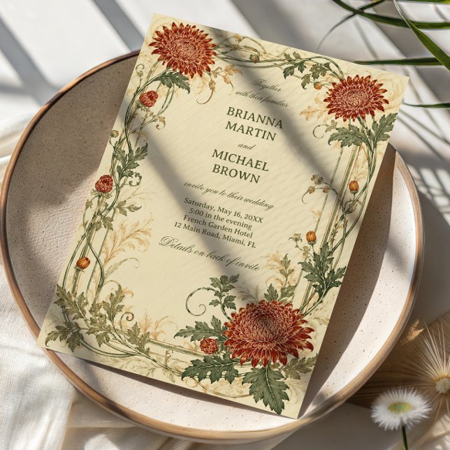 Vintage Chrysanthemum Botanical Invitation (Creator Uploaded)