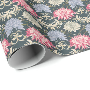 Vintage Chrysanthemum Damask Pattern Wrapping Paper