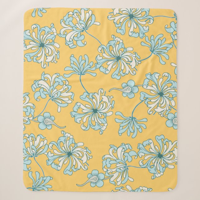 Vintage Chrysanthemum Flowers, Oriental Pattern. Sherpa Blanket (Front)