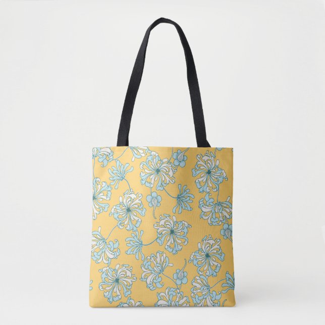 Vintage Chrysanthemum Flowers, Oriental Pattern. Tote Bag (Front)