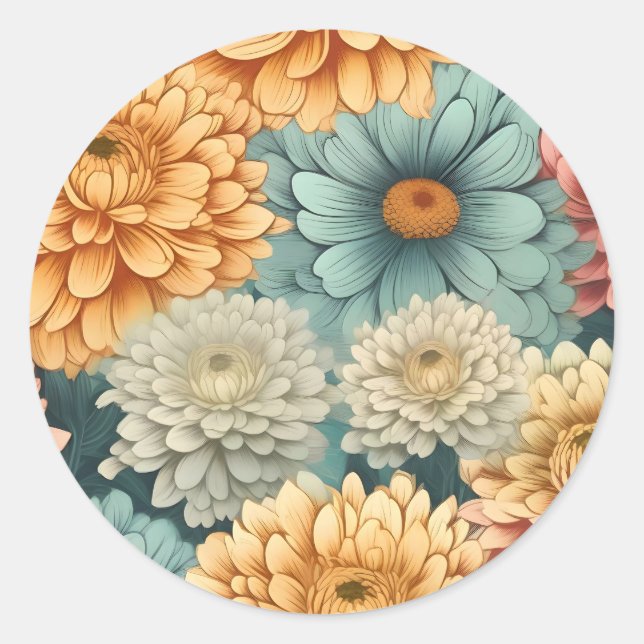 Vintage Chrysanthemum Pattern Classic Round Sticker (Front)