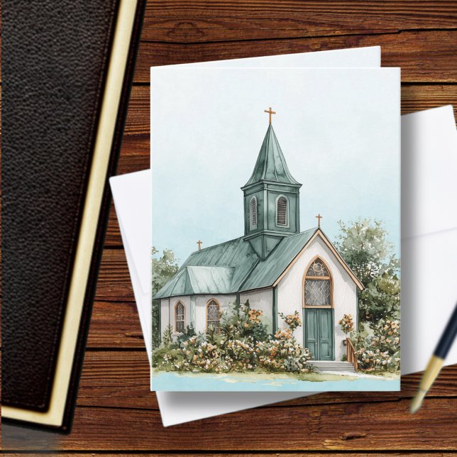 Vintage Church Bible Verse Blue Note Card (Creator Uploaded)