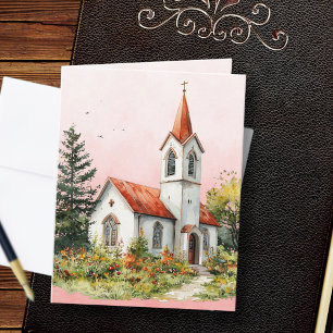 Vintage Church Bible Verse Coral  Note Card