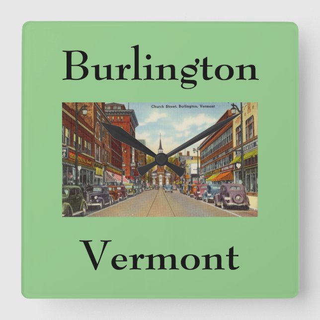Vintage Church Street, Burlington, Vermont Square Wall Clock (Front)