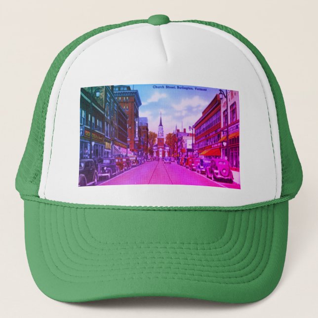 Vintage Church Street, Burlington, Vermont Trucker Hat (Front)
