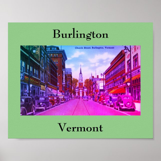 Vintage Church Street, Burlington, VT Poster (Front)