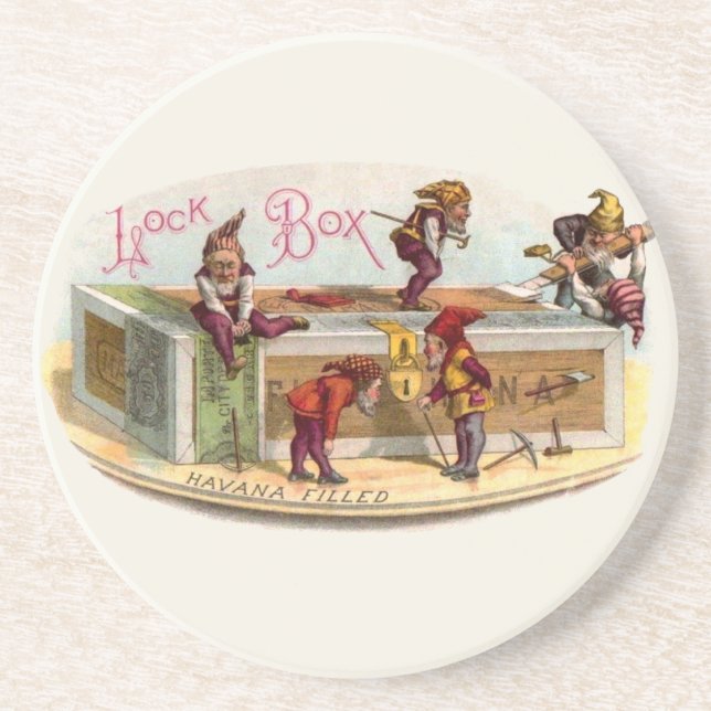 Vintage Cigar Box Gnomes Coaster (Front)