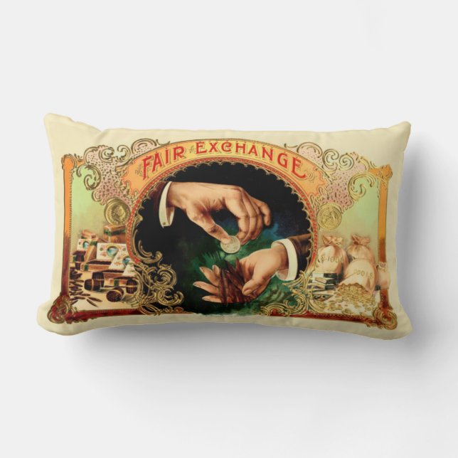 Vintage Cigar Box Label Lumbar Cushion (Front)