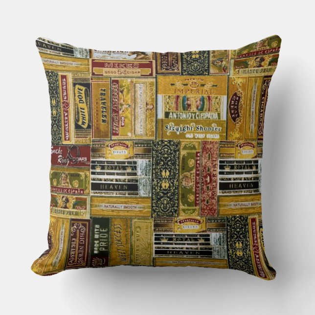 Vintage Cigar Boxes Throw Pillow (Front)