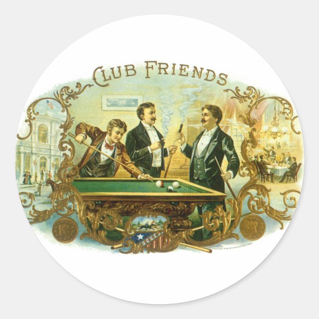 Vintage Cigar Label Art, Club Friends Billiards (Front)